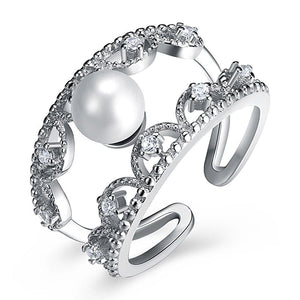 Sterling Silver Pearl and Zircon Ring