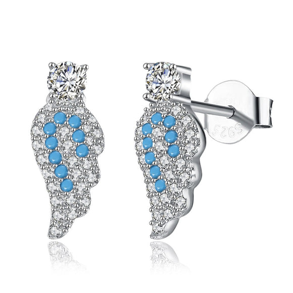 Sterling Silver Crystal Blue Wings Earrings