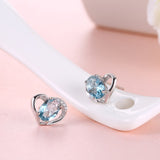 Sterling Silver Blue Crystal Heart Earrings