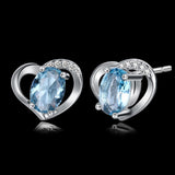 Sterling Silver Blue Crystal Heart Earrings