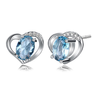 Sterling Silver Blue Crystal Heart Earrings